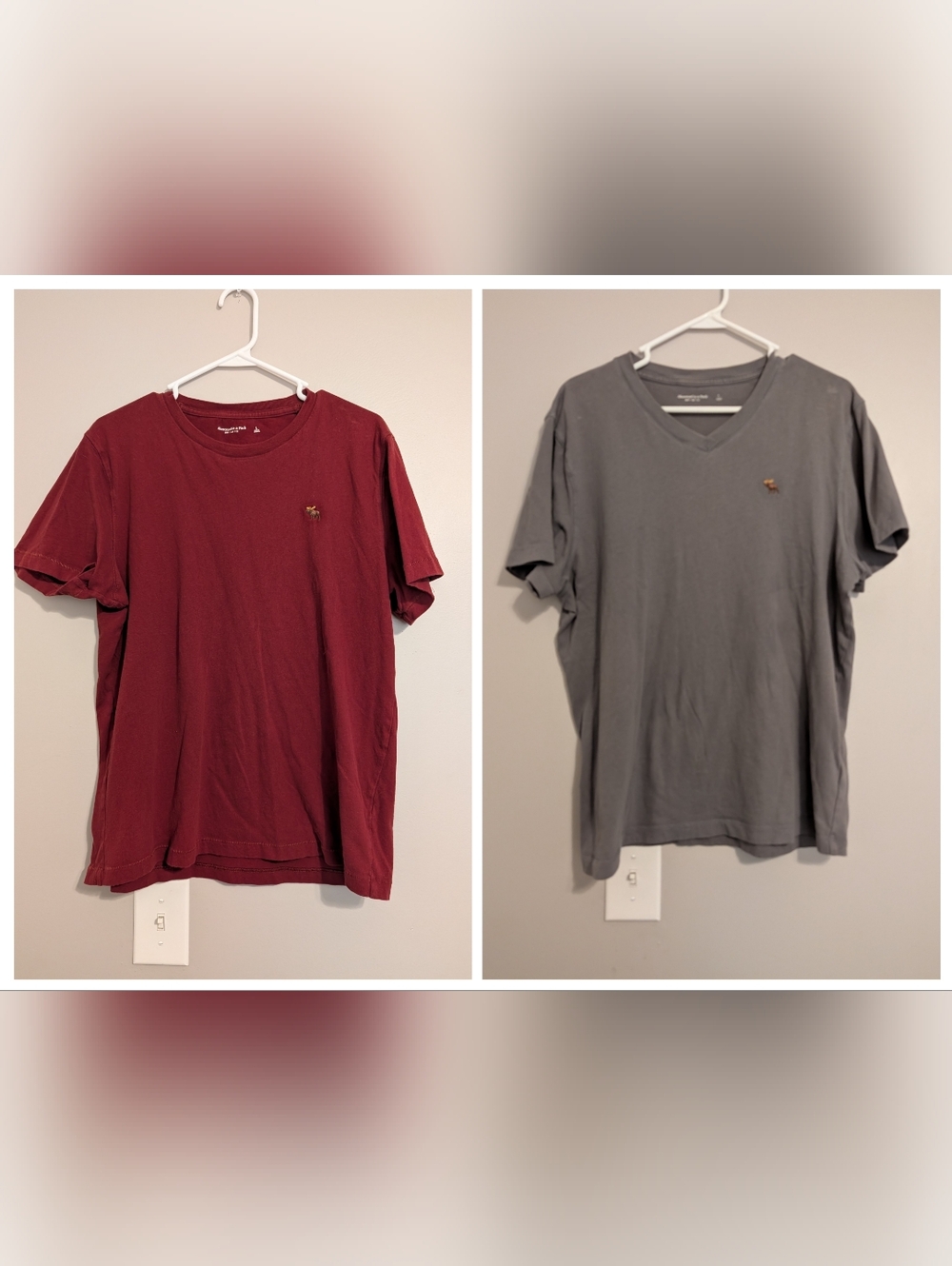 Lot Of 2 Abercrombie & Fitch Men's Short Sleeve Tees Burgundy & Gray - Size L